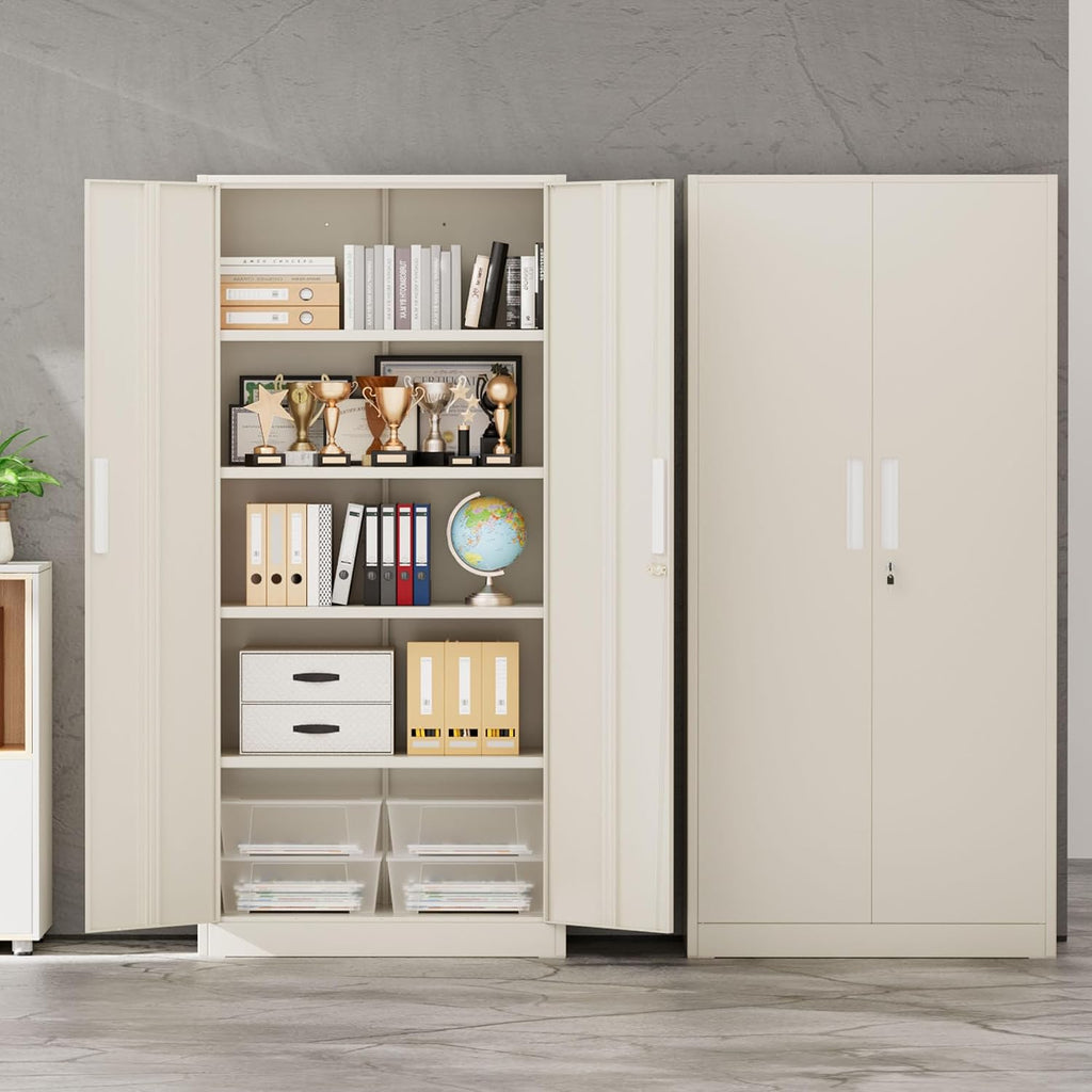 INTERGREAT Garage Storage Cabinet with Lock, 72' Metal Storage Cabinet with Locking Doors and 4 Adjustable Shelves, Lockable Tool Steel Cabinet for Home Office, School, Putty Grey