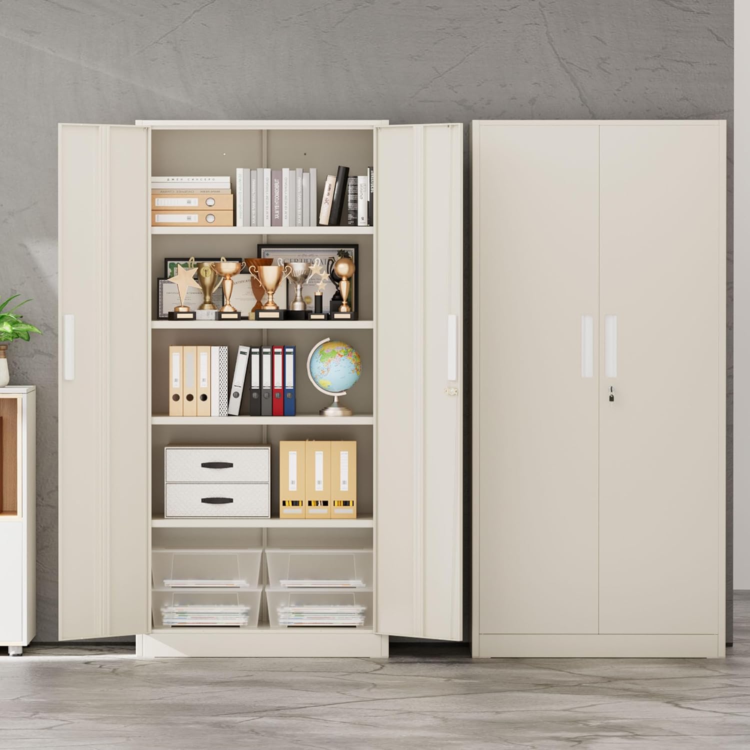 INTERGREAT Garage Storage Cabinet with Lock, 72' Metal Storage Cabinet with Locking Doors and 4 Adjustable Shelves, Lockable Tool Steel Cabinet for Home Office, School, Putty Grey
