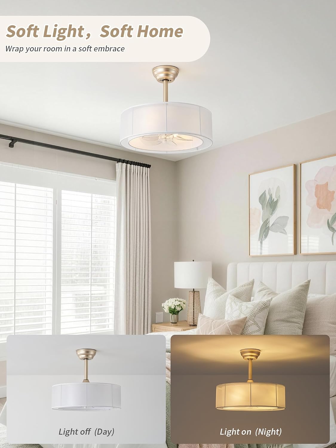 20' Caged Fandelier Ceiling Fans with Lights, Gold Boho Chandelier Ceiling Fan with Light Remote Control with 6 Speeds for Bedroom, Living Room, Nursery