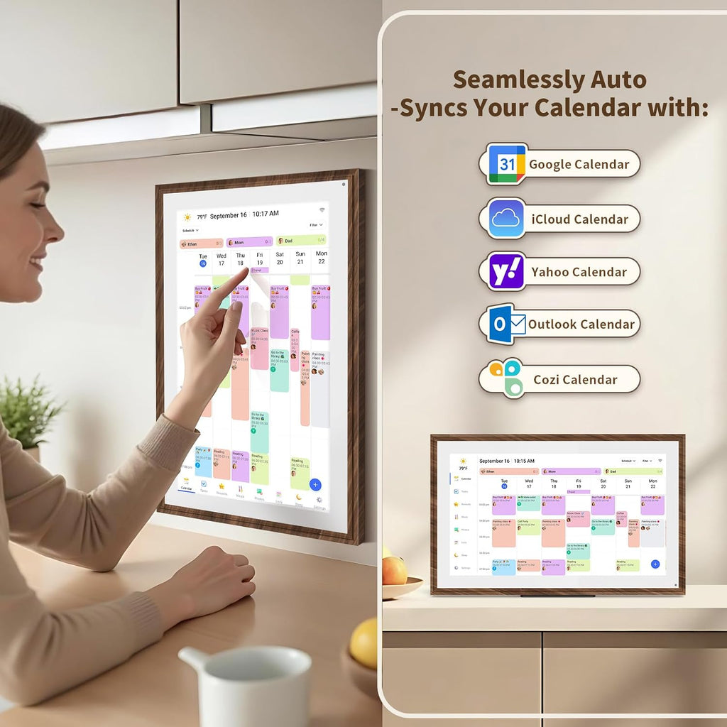 15.6 Inch Digital Calendar Chore Chart with Touchscreen - Full HD Interactive Display, Wall & Desk Mountable Family Planner, to-Do List & Meal Planner, Digital Picture Frame Gifts for Women Mom