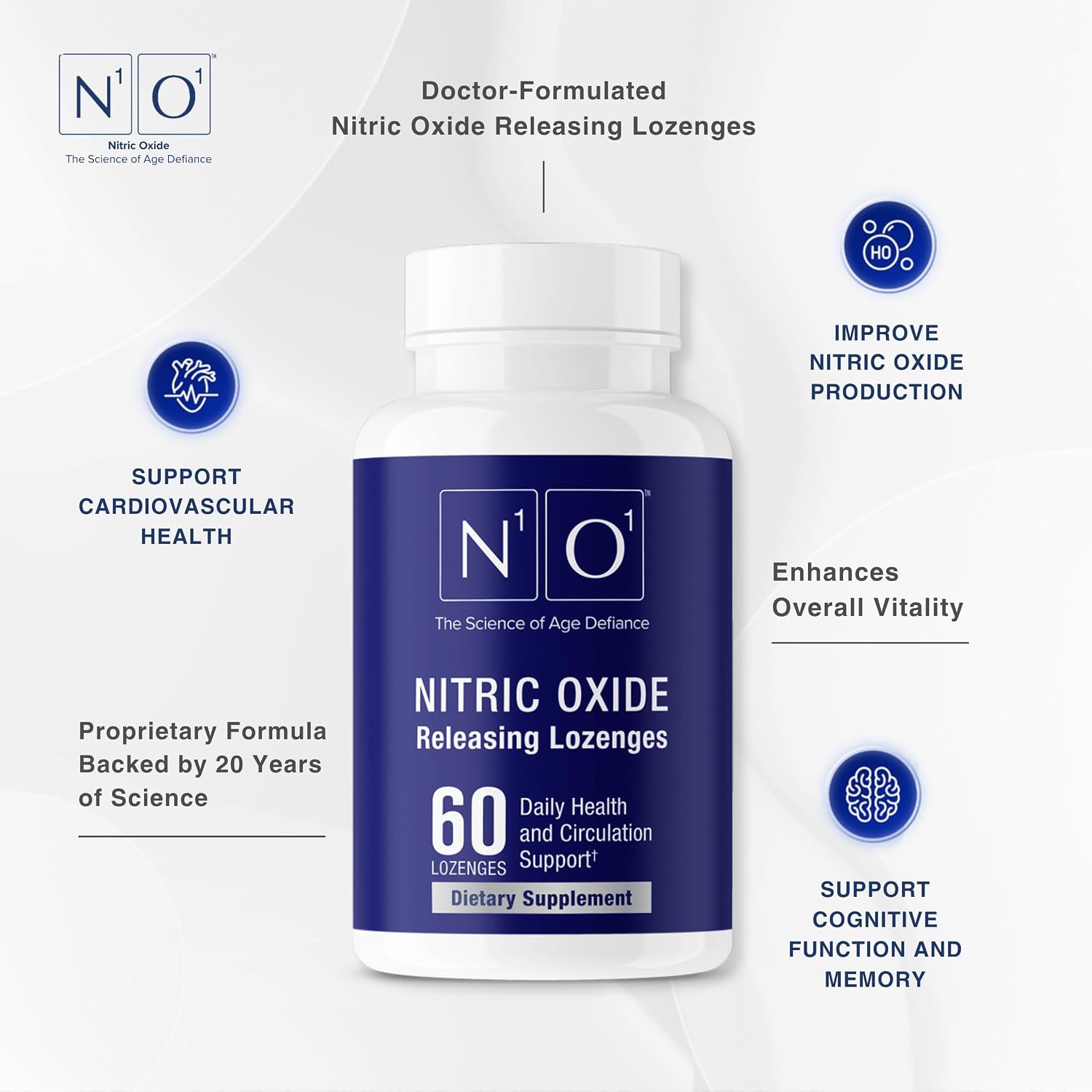N1O1 Nitric Oxide Lozenges for Heart Health Support - Dietary Supplement for Blood Flow, Oxygenation and Blood Pressure - 180 Count