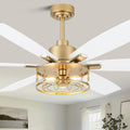 White and Gold Ceiling Fan with Lights 60 Inch Fandelier Ceiling Fan Gold Caged Chandelier Modern Fandeliers with Lights and Remote for Living Room Indoor Outdoor, Reversible 6 Speeds