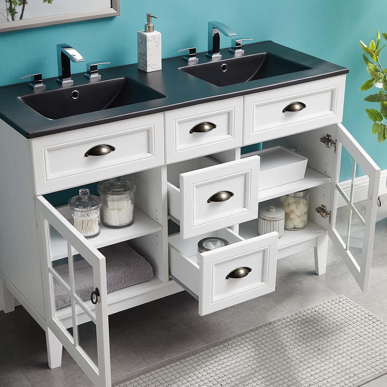 Sink Vanity Cabinet, Wood, White Black, Modern Contemporary, Hotel Bedroom Bathroom Master Suite