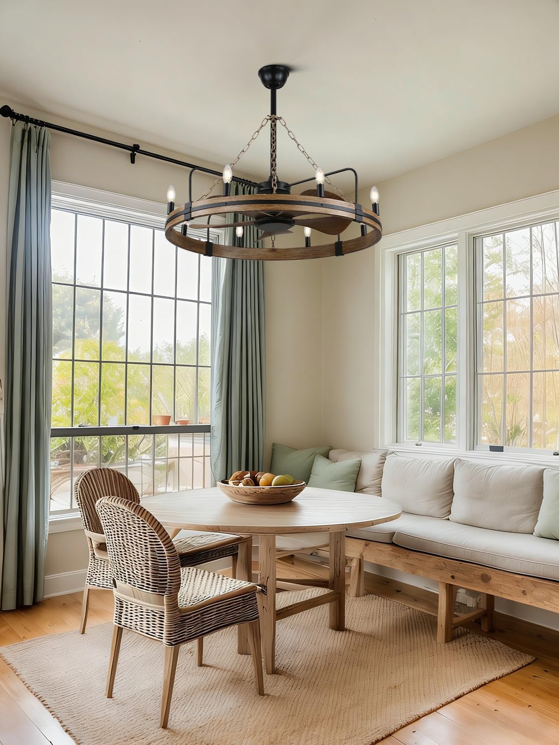 Bella Depot 36' Farmhouse Ceiling Fan with Light - Wagon Wheel Fandelier, 8-Light Rustic Chandelier Fan, Remote Control, for Bedroom Kitchen Dining Room (Bulbs Not Included)