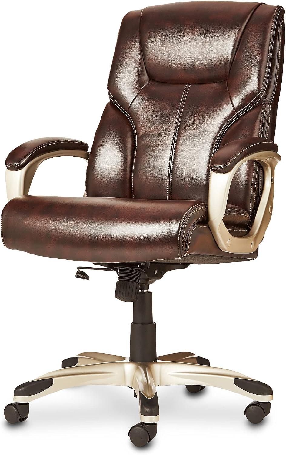 Amazon Basics Executive Home Office Desk Chair with Padded Armrests, Adjustable Height and Tilt, Rolling Swivel Chair, 275 Pound Capacity, Brown and Gold