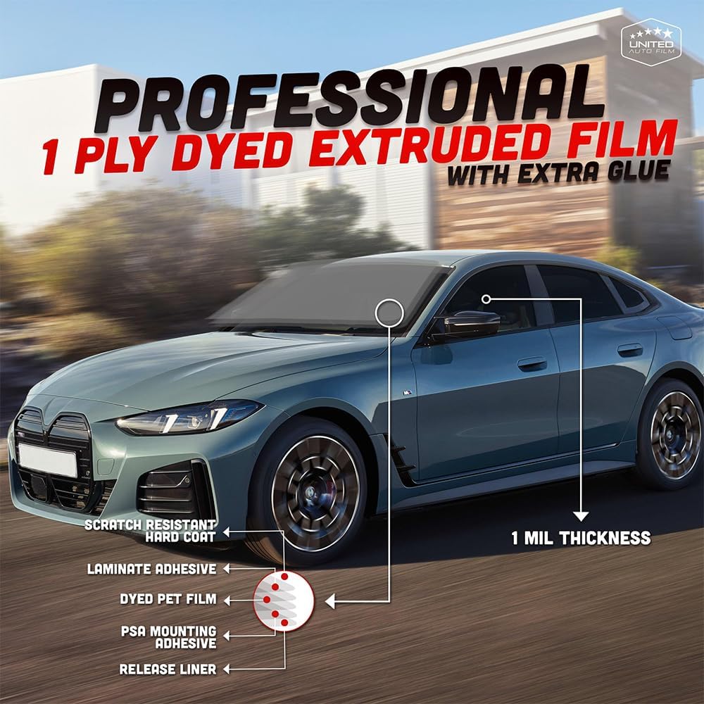 United Professional 1Ply Window Tint Film - 20'x100', 35% VLT, 3 Rolls, Upgraded Dyed PET Film, 1 mil Thickness, 99% UV Block, Deep Shade Privacy Window Tint for Car, Truck, Home– Heat & Glare Control