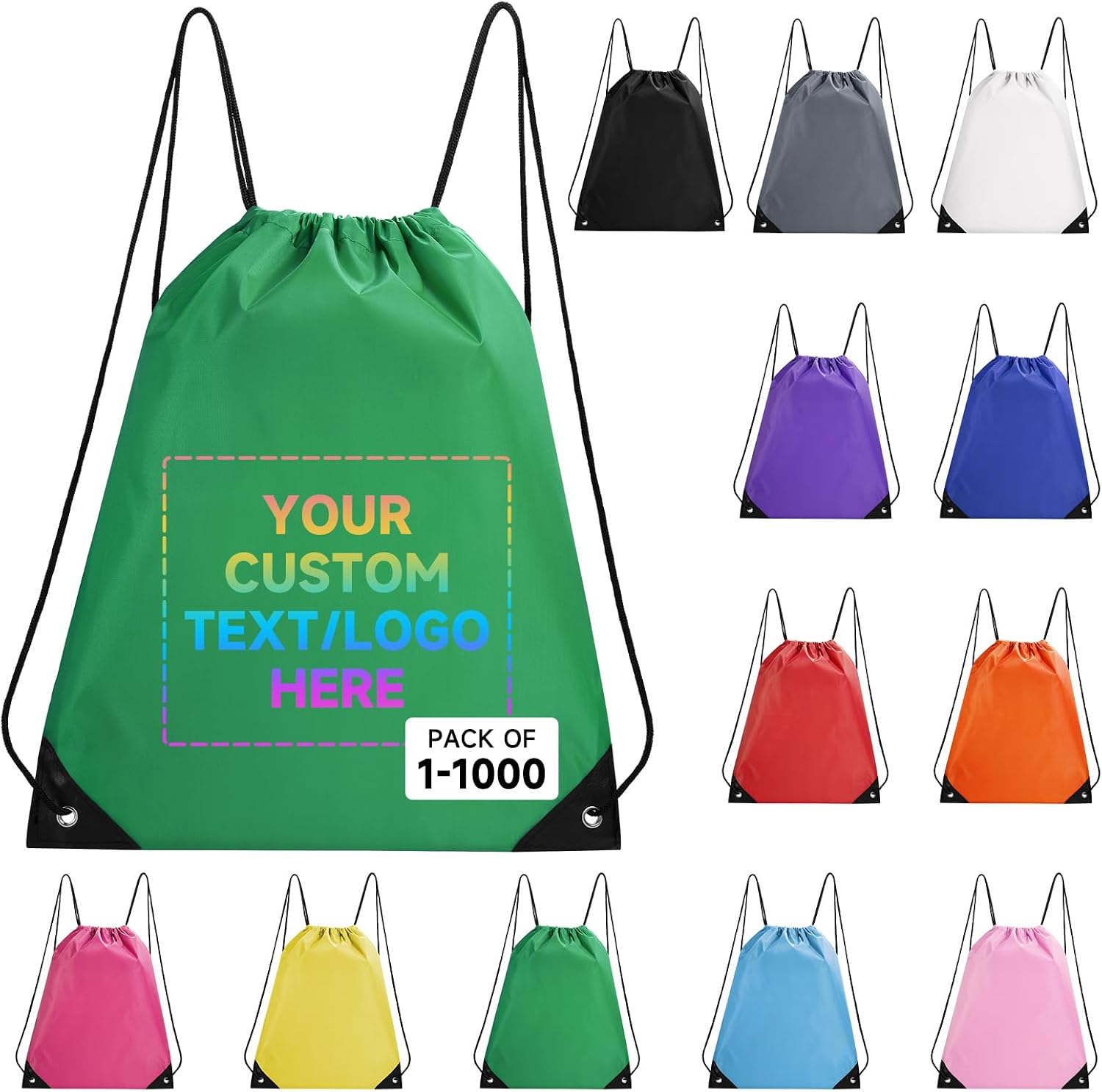 Custom Drawstring Bags With Logo, 80 PCS Personalized Text Drawstring Backpack Bulk, Easy-to-Carry String Bag Great for Gym, Travelling and for Everyday Use (Green)