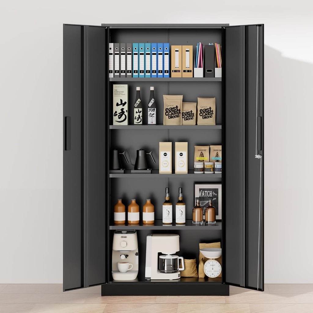 Greenvelly 72' H Metal Storage Cabinet, 36' W x 18' D Black Metal Cabinet with 2 Doors and 4 Adjustable Shelves,Locking Cabinets for Office, Home, Garage, School