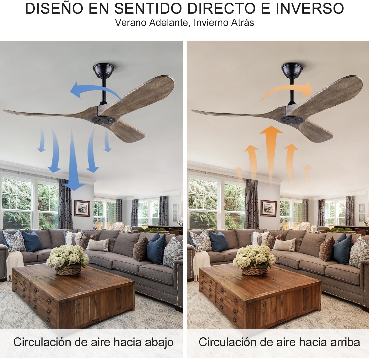 52 Inch Ceiling Fans Without Lights, Indoor/Outdoor Ceiling Fan no Light,3 Solid Wood Blades, Black Ceiling Fan for Living Room Patios Bedroom Porch (Gray Drawing Lines Blades)