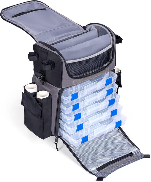 'Recon' Rolling Fishing Backpack, Tackle Box Storage Bag - Non-Corrosive Fishing Tackle Bag with (5X) 3650 Boxes - Fisherman Gifts for Men, Bags, Backpacks and Box Organizer
