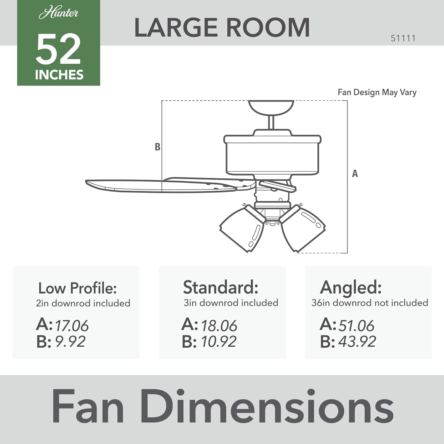 Hunter 52 inch Indoor Ceiling Fan with LED Lights - Ceiling Fan with Pull Chain, For Bedroom or Living Room, Standard Mount, No Remote, 5 Blades, Includes Bulbs - Builder Plus 51111, Brushed Nickel