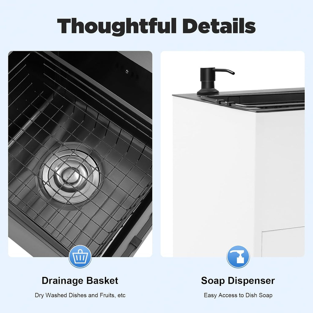 30-Inch Laundry Sink with Cabinet and Pull-Out Faucet, Stainless Steel Utility Sink with Cabinets, Freestanding White Cabinet with Sink for Laundry & Utility Room, Kitchen, Bathroom