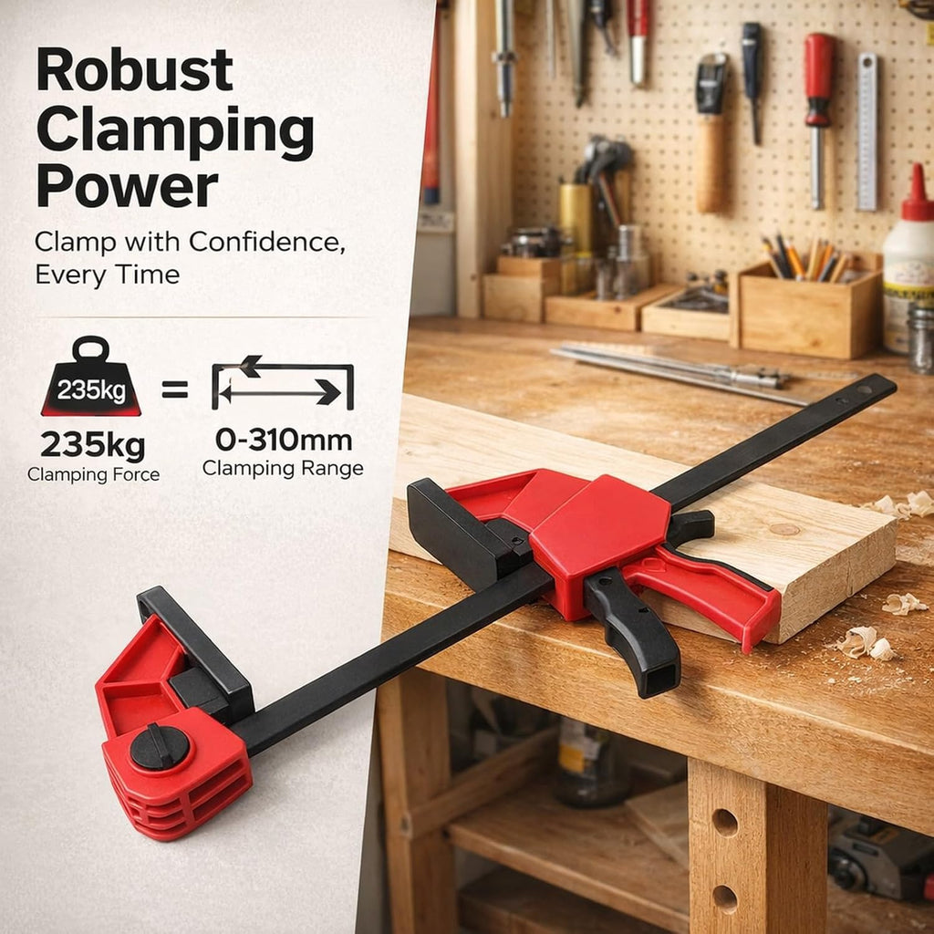 Bar Clamp 12 Inch 310mm Clamping Range, Heavy Duty Wood Bar Clamp, 235kg Pressure Capacity - Fast Change Spreader, Durable Nylon and Steel, Ideal for Woodworking Clamps