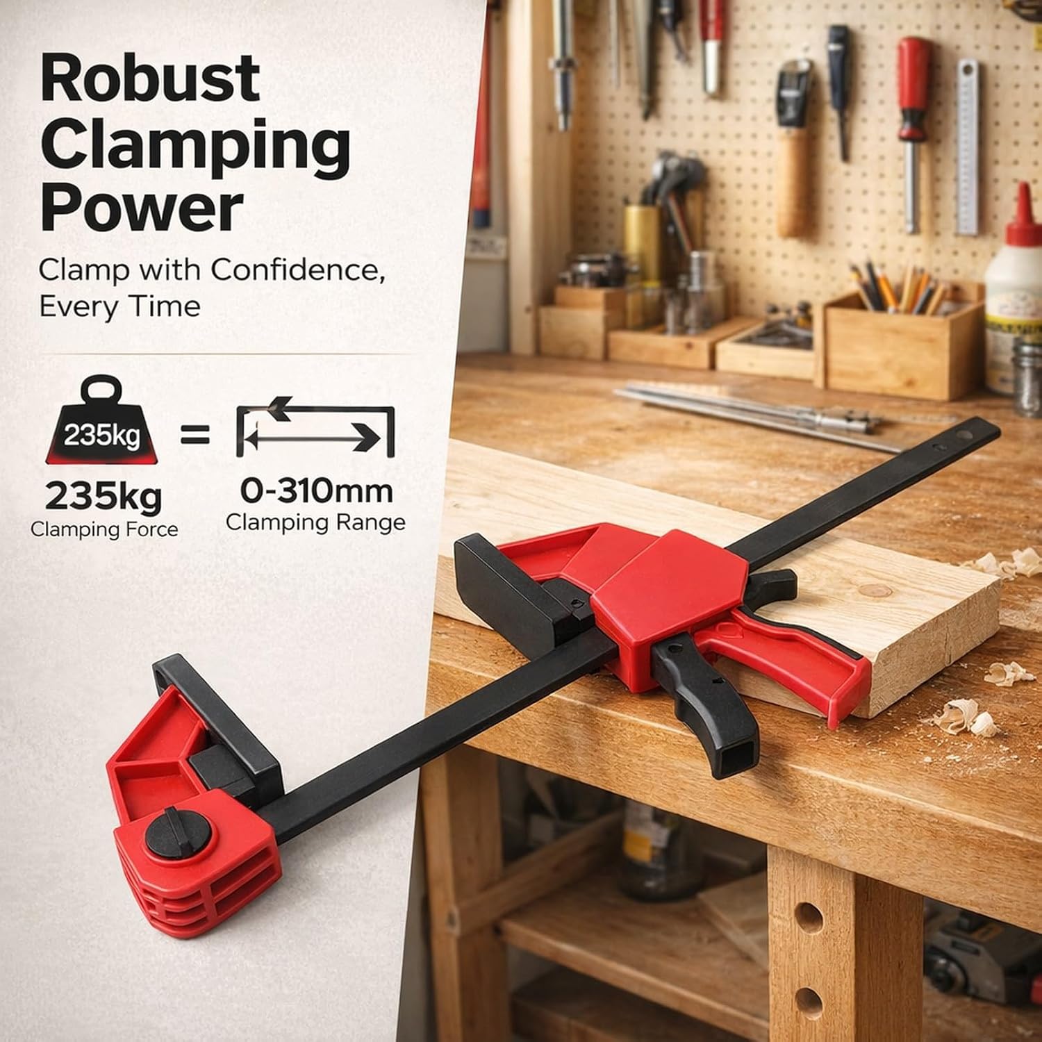 Bar Clamp 12 Inch 310mm Clamping Range, Heavy Duty Wood Bar Clamp, 235kg Pressure Capacity - Fast Change Spreader, Durable Nylon and Steel, Ideal for Woodworking Clamps