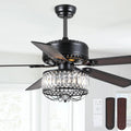 Kviflon Farmhouse Crystal Ceiling Fans with Lights and Remote, 52 Inch Chandelier Ceiling Fans, Black Fandelier Ceiling Fan for Bedroom Living Room, Quiet DC Motor, Reversible, Bulb not Included