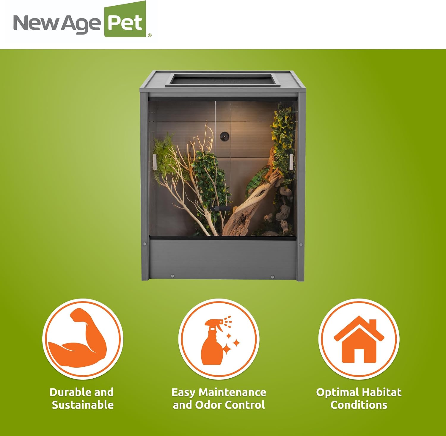 New Age Pet® Madagascar Vertical Reptile Lounge Habitat, (30' L x 24' W x 36' H) Arboreal Chameleon Cage Made with ECOFLEX®, Non-Toxic & Eco-Friendly Materials, Quick & Easy Assembly