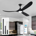 70 Inch Smart Outdoor Ceiling Fans for Patios with Light, Large Black Modern Low Profile Ceiling Fan with Remote Control, 3 Blade Wood Propeller Dc Ceiling Fan for Indoor Outside Porch Gazebo