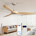 Sofucor 60 Inch Smart Ceiling Fans No Lights-Outdoor Modern Smart Ceiling Fan with Alexa/Google/APP/Remote Control, Reversible Quiet DC Motor,Wood Blade Ceiling Fan for Bedroom/Living Room/Patios