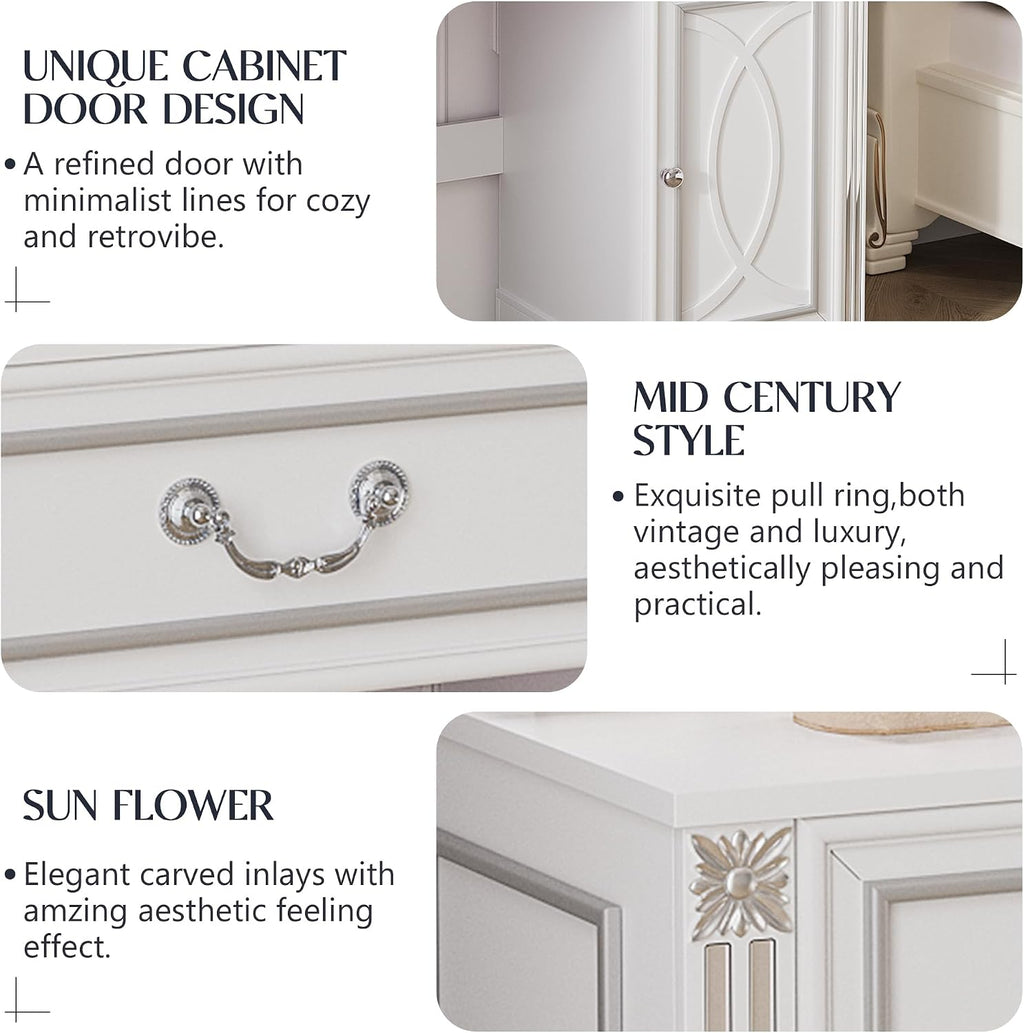 Lareth Vanity Desk with Lighted Mirror, 39.4 inch Vintage Makeup Table with Power Outlet, Bedroom Vanity Dressing Table with Adjustable Lights & 2 Drawers, Gifts for Teen Girls Women, White