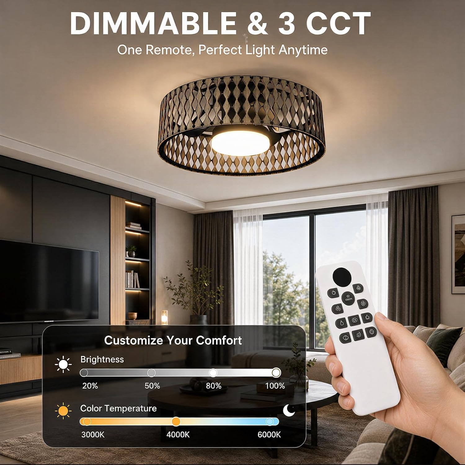 Low Profile Ceiling Fan With Lights,Ceiling Fans with Lights and Remote | Farmhouse fandelier with dimmable LED,Bobo Flush Mount Ceiling Fan for bedroom, kitchen, hallway,dining room，20inch