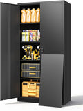 Metal Storage Cabinet with Locking Doors, Tall Cabinets for Home, Office, Warehouse Organizer (Black)