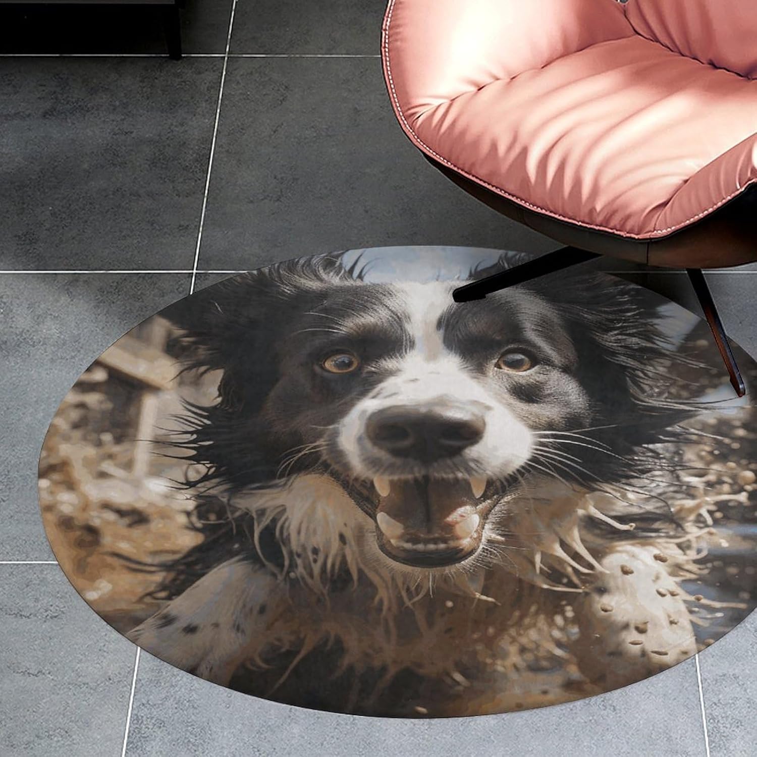 Pastor Border Collie Coral Velvet Round Floor Mat Non-Slip Bath Rug Floor Covering for Bathroom Vanity Guest Suite & Vacation Home