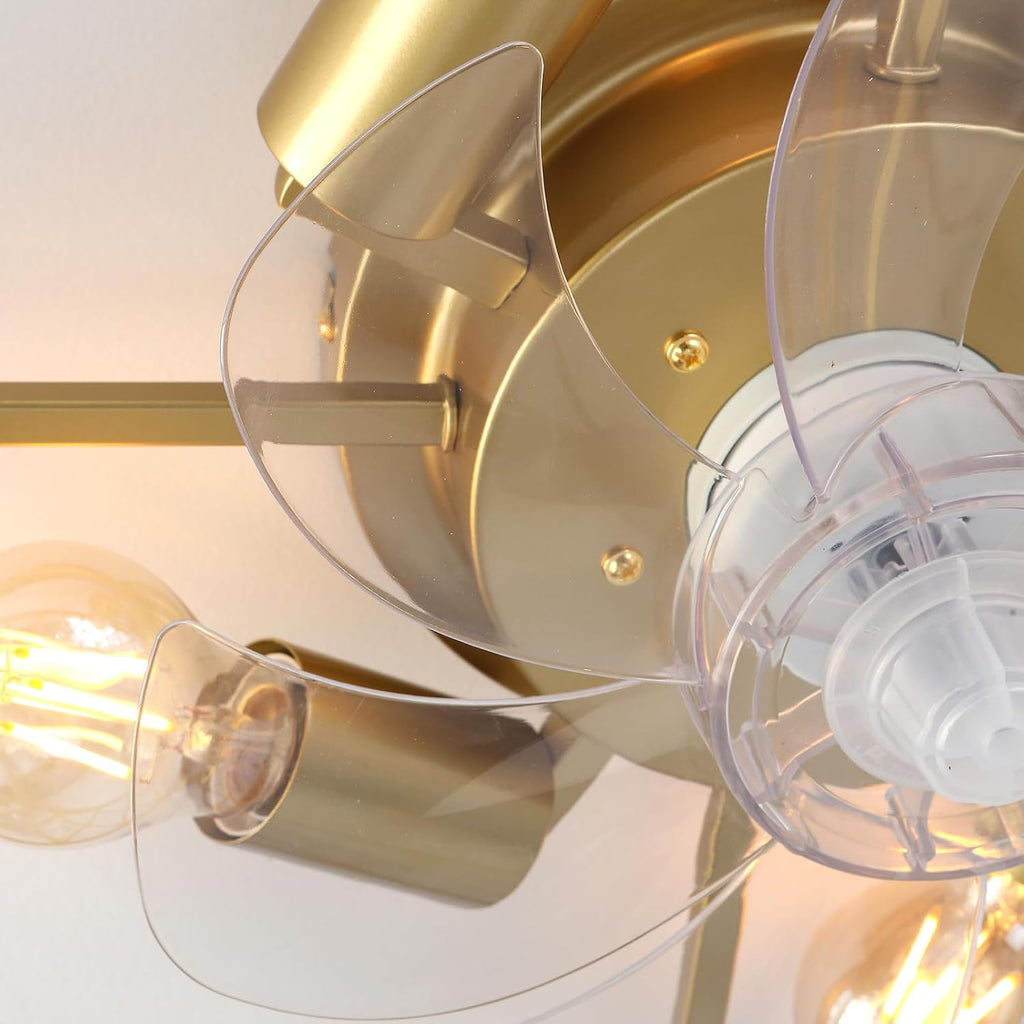 Garwarm Caged Ceiling Fan with Light,20' Ceiling Fans with Lights and Remote,Bladeless Fandelier Small Low Profile Ceiling Fan Light Fixture for Bedroom,Kitchen,Dining Room,Gold