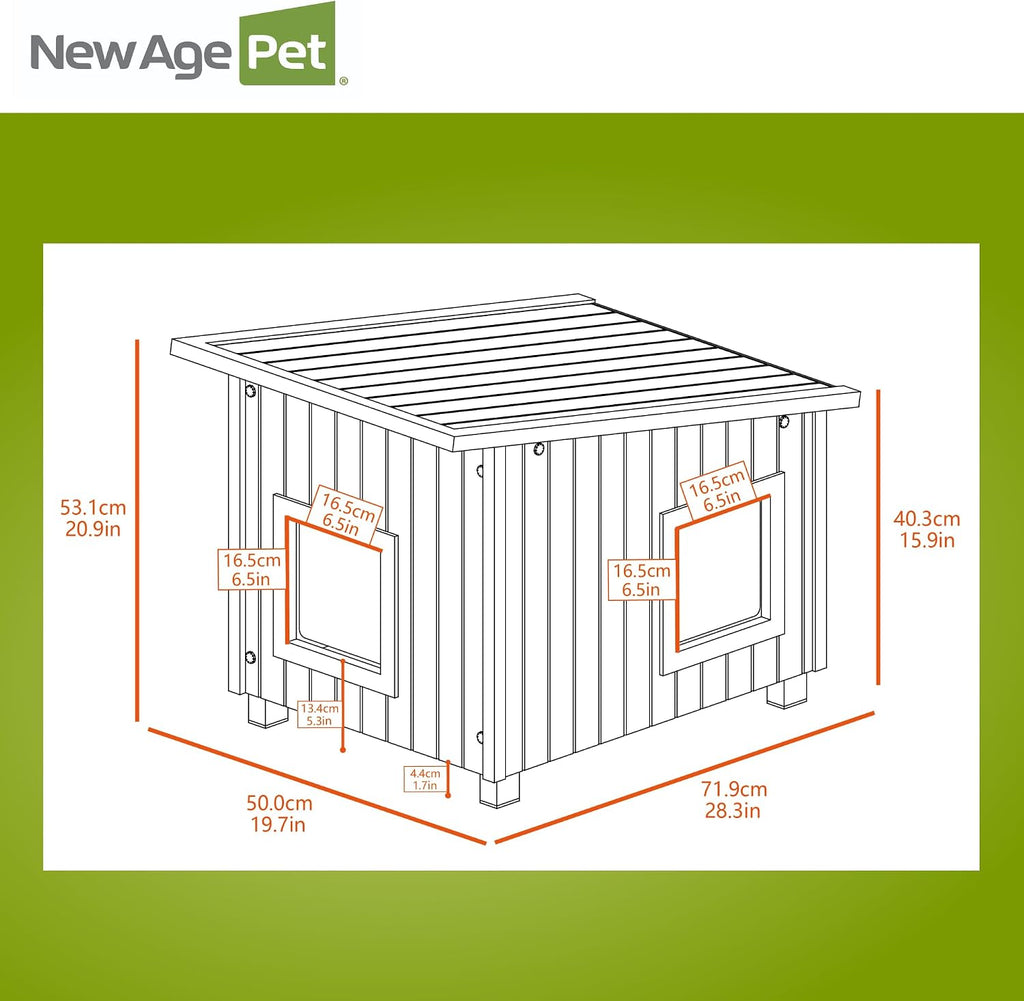 New Age Pet ECOFLEX Outdoor Cat House X-Large Weather Resistant, Raised Floor, Dual Vinyl Flaps, 30% Bigger, 28' W x 20' H