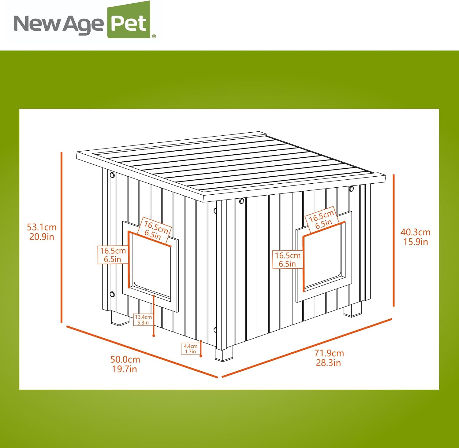 New Age Pet ECOFLEX Outdoor Cat House X-Large Weather Resistant, Raised Floor, Dual Vinyl Flaps, 30% Bigger, 28' W x 20' H