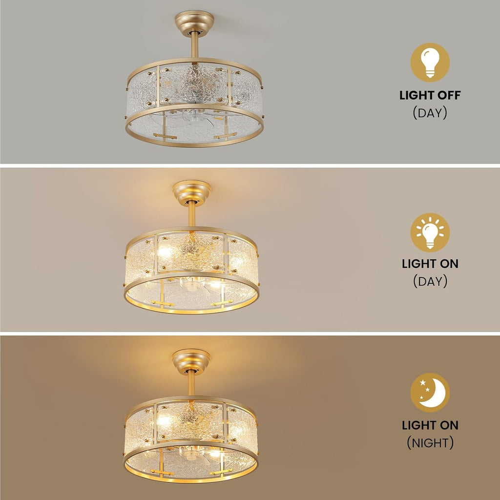 AIJIASI 20' Caged Ceiling Fans with Lights, Gold Fandelier Ceiling Fan with Light, Mid Century Chandelier Ceiling Fan with Remote Control, 6 Speeds for Bedroom, Nursery, Living Room