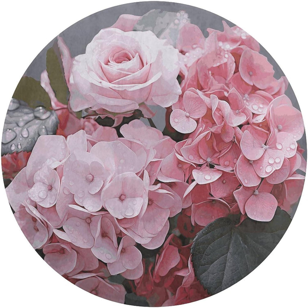 Pink Rose Hydrangea Coral Velvet Round Floor Mat Non-Slip Bath Rug Floor Covering for Bathroom Vanity Guest Suite & Vacation Home