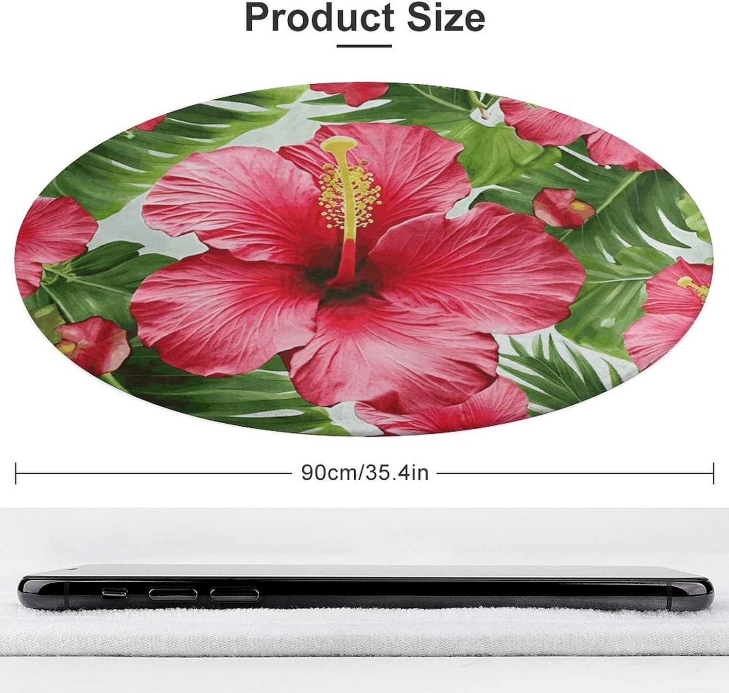 Hibiscus Flower Coral Velvet Round Floor Mat Non-Slip Bath Rug Floor Covering for Bathroom Vanity Guest Suite & Vacation Home