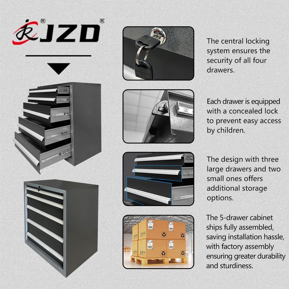 JZD Metal Garage Workshop Cabinet System Set with Drawers, Included One Rolling Tool Cart, No Wall Mounting Needed