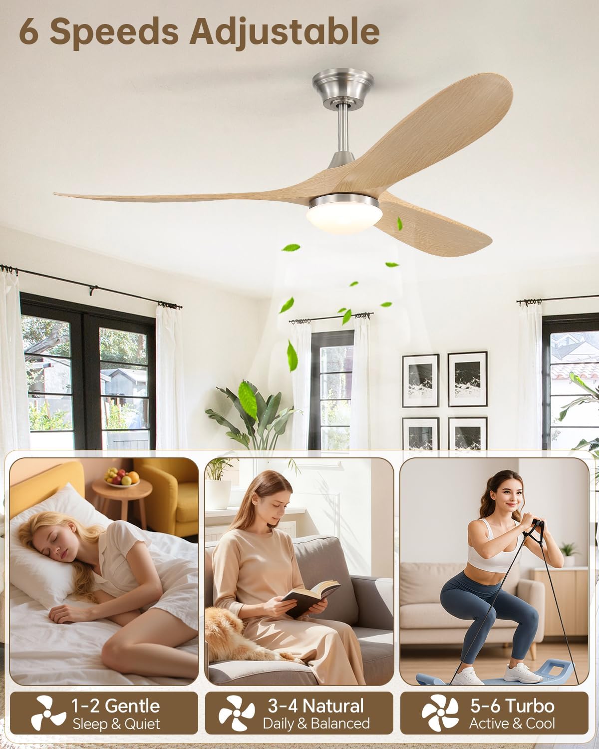 Sofucor 60 Inch Smart Ceiling Fans with Lights-Outdoor Modern Smart Ceiling Fan with Alexa/Google/APP/Remote Control, Reversible Quiet DC Motor,ABS Blade Ceiling Fan for Living Room/Porch/Great Rooms