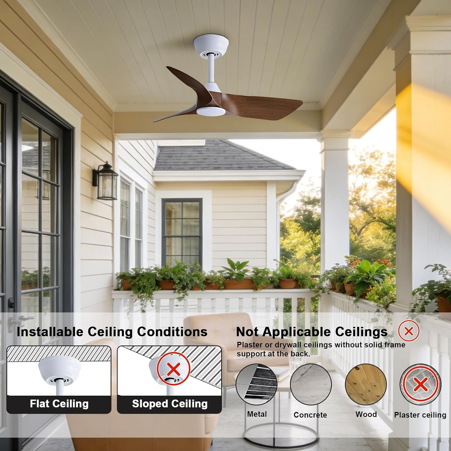 30 Inch Small White Ceiling Fan No Light with Remote 6 Speeds | 30 inch quiet ceiling fan without light. 6 speeds reversible DC motor timer for small room bedroom kitchen covered patio