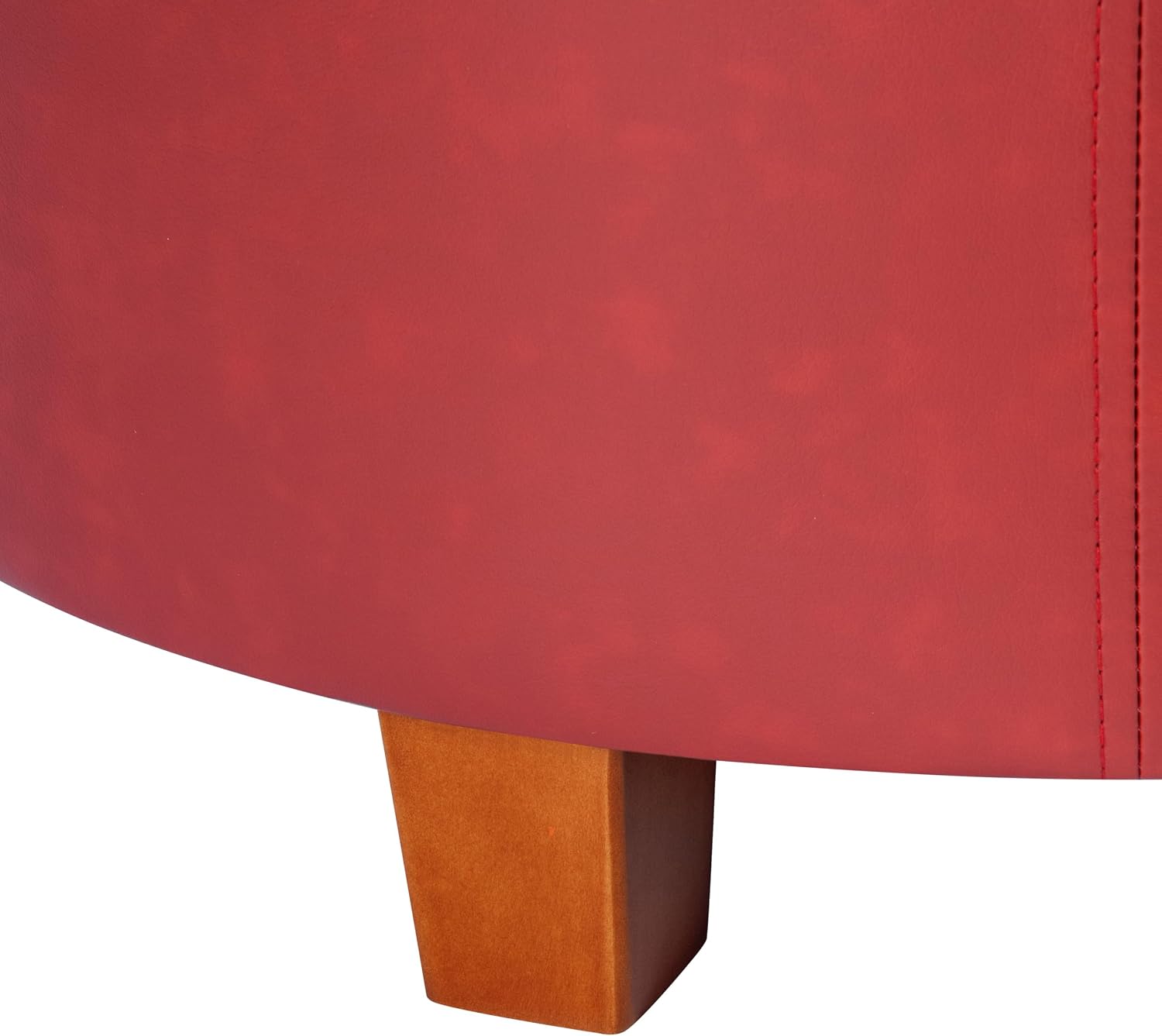 HomePop Round Leatherette Storage Ottoman with Lid, Cinnamon Red Large