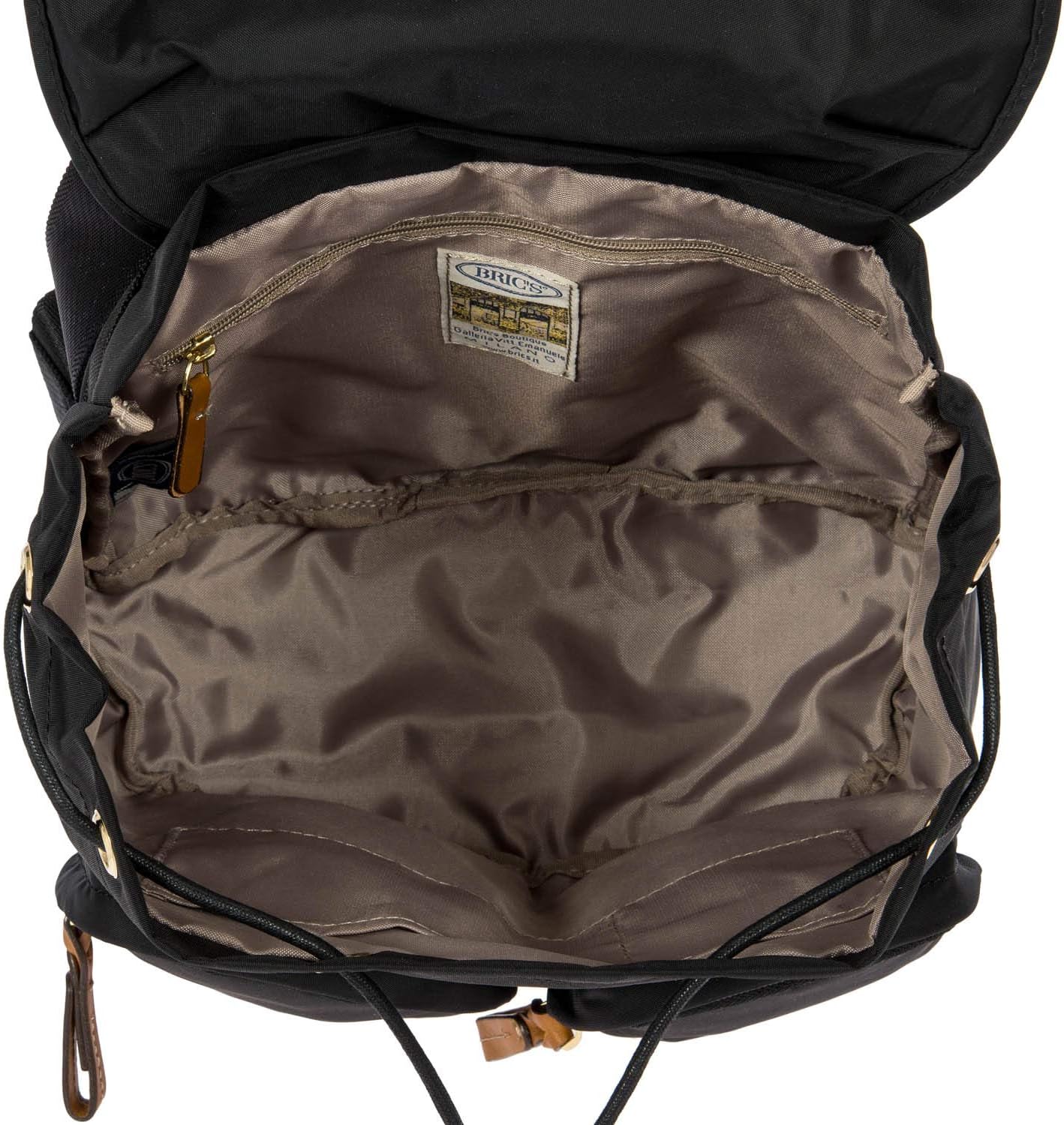 Bric's X-Travel Piccolo City Backpack 10', Water-Resistant Satin Nylon Daypack with Leather Details, Drawstring Closure, Adjustable Straps and Multi-Pocket Organization - Black