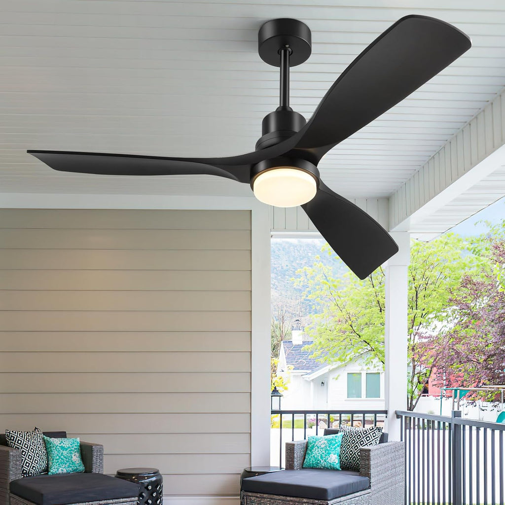 72 Inch Ceiling Fans with Lights Remote, Black Ceiling Fan Light, 3 Downrods, 3 Wood Blades, ETL Listed, Timer, 6 Speed Quiet Reversible DC Motor Outdoor Fans for Patios Bedroom, 72in,Black