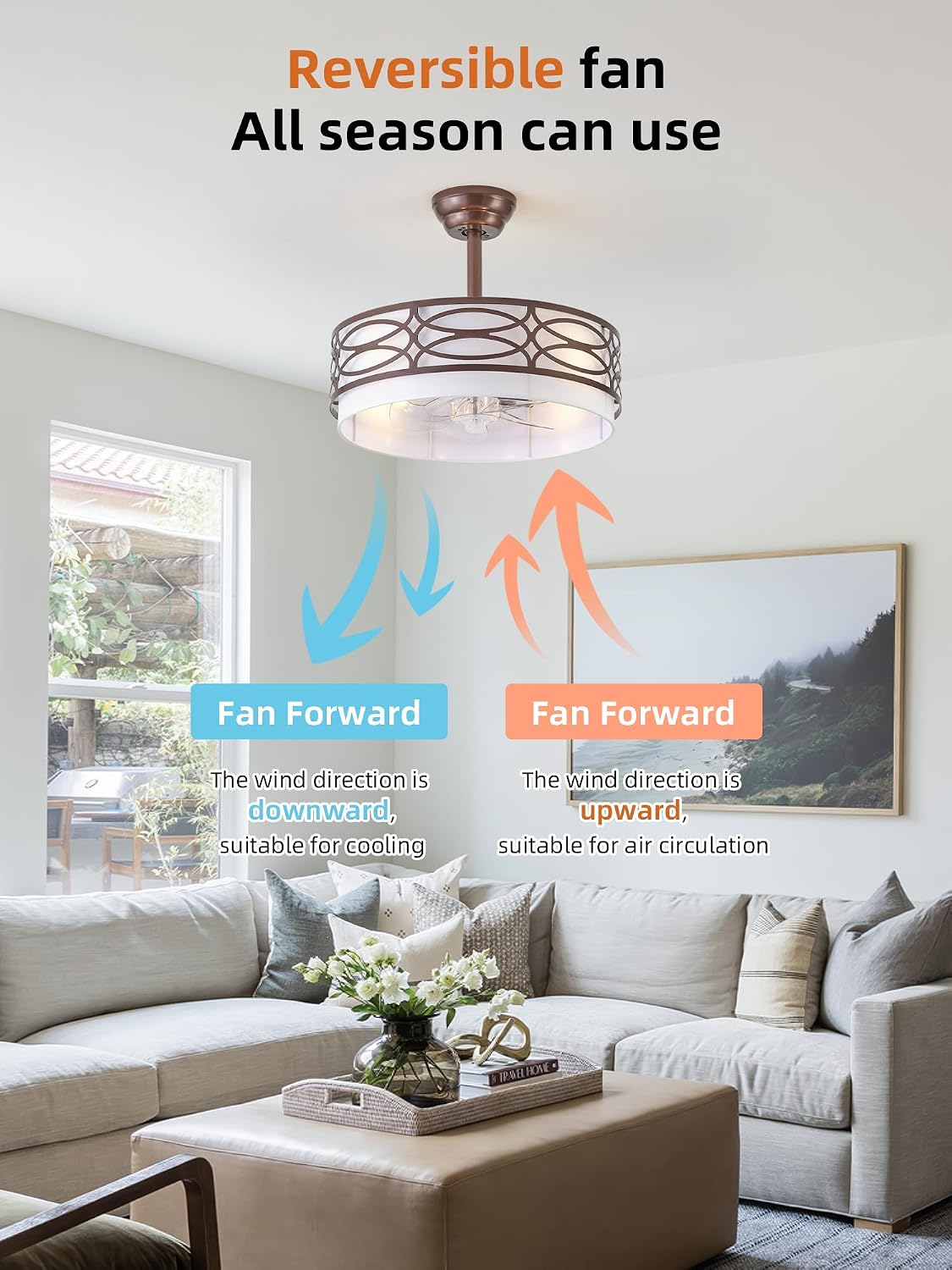 20' Brown Farmhouse Ceiling Fan with Light, Caged Fandelier Ceiling Fans with Lights Remote Control with 6 Speeds for Bedroom, Living Room, Nursery