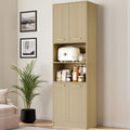 Cozy Castle Kitchen Pantry Cabinet, 75' Tall Wood Storage Cabinet with Doors and Shelves, 4 Doors Open Countertop Utility Hutch Cupboard for Dining Room Living Room Bathroom Furniture, Oak