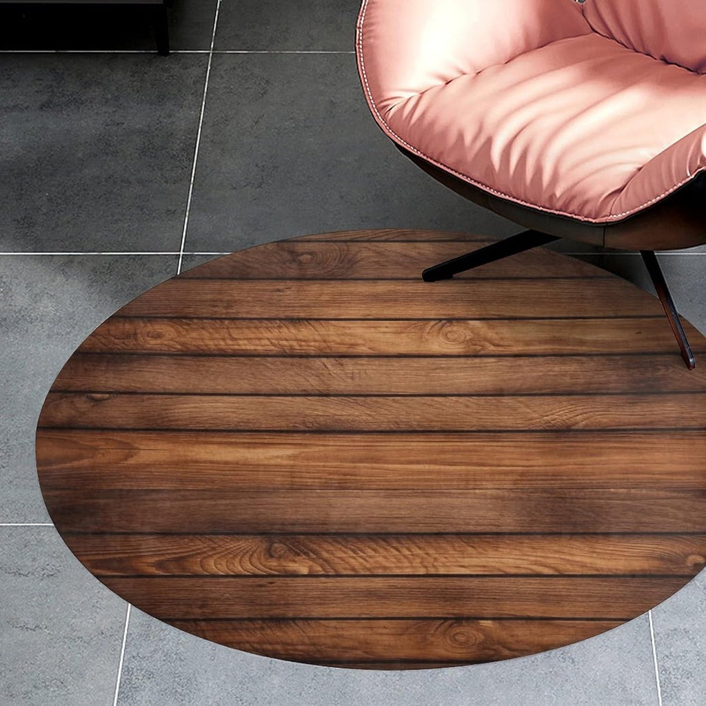 Brown Wooden Coral Velvet Round Floor Mat Non-Slip Bath Rug Floor Covering for Bathroom Vanity Guest Suite & Vacation Home