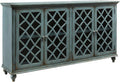 Signature Design by Ashley Mirimyn Vintage 69' 4-Door Accent Cabinet with Mirrored Glass and 2 Adjustable Shelves, Antique Blue