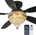 Crystal Ceiling Fan Fandelier with Lights-Ceiling Fans with Lights,54' Low Profile and Remote Control, Flush Mount, Reversible, Dimmable, Noiseless, Black Ceiling Fan for Bedroom