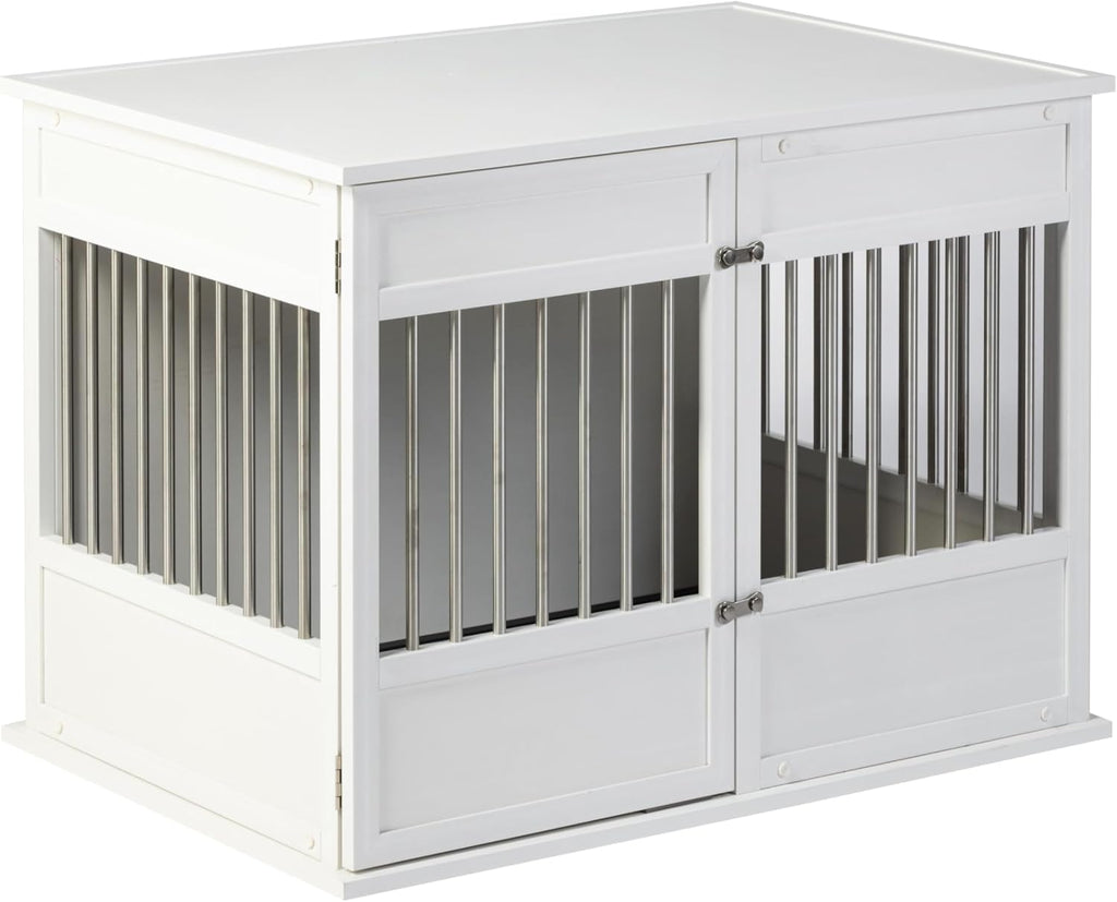 New Age Pet ECOFLEX Horizon Dog Crate & End Table, Modern Slatted Indoor Dog Kennel for Medium, Large & XL Dogs, Durable Composite, Antique White, Large