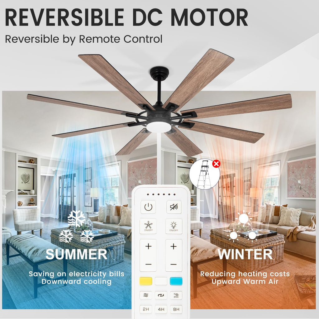 72 inch Large Ceiling Fans with Lights and Remote, Indoor/Outdoor Modern Ceiling Fan for Kitchen Living Room Patio, 6 Speed Reversible Quiet DC Motor, 3 CCT, Dual Finish 8 Blades