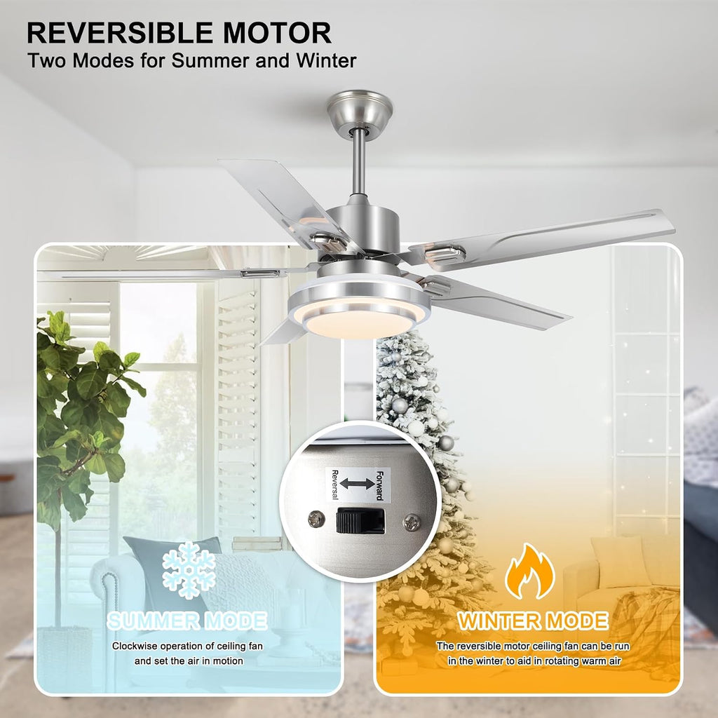 Outdoor Ceiling Fan Light, Remote Control Patio Ceiling Fan with 5 Reversible Stainless Steel Blades, 52 inch with LED Light for Pavilion, Warehouse Ceiling Fans, farm Fan Barn Fan (52 inch)
