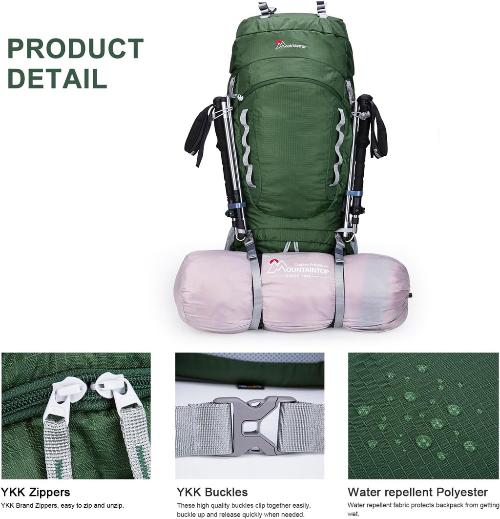 MOUNTAINTOP 80L Internal Frame Backpack for Man & Women Backpacking Hiking Backpack with Rain Cover