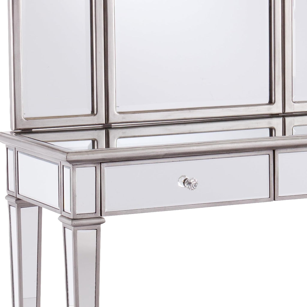 SEI Furniture - Kalla Mirrored Vanity Set with Storage - 2 Piece - Silver - Transitional Design - Ideal for Bathroom, Master Suite (HZ7581)