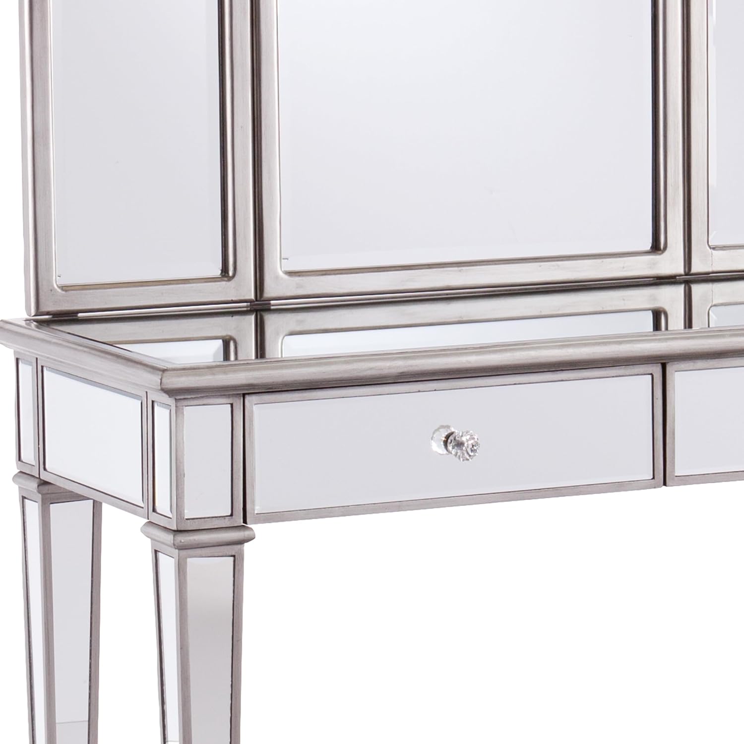 SEI Furniture - Kalla Mirrored Vanity Set with Storage - 2 Piece - Silver - Transitional Design - Ideal for Bathroom, Master Suite (HZ7581)