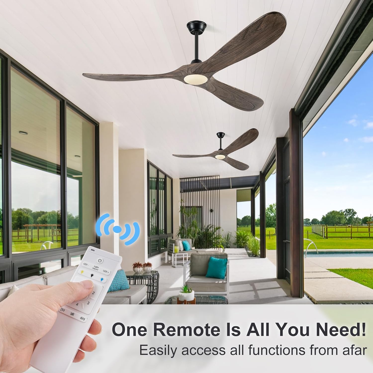 Eliora 52 Inch Ceiling Fans with Lights, Wood Outdoor Ceiling Fan for Patio and Remote Control Rustic Propeller Large Ceiling Fans with Light Farmhouse Indoor Quiet High cfm, Deep Brown